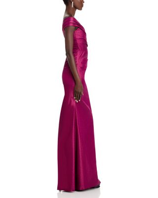 Stretch Metallic Taffeta Off-the-Shoulder Gown