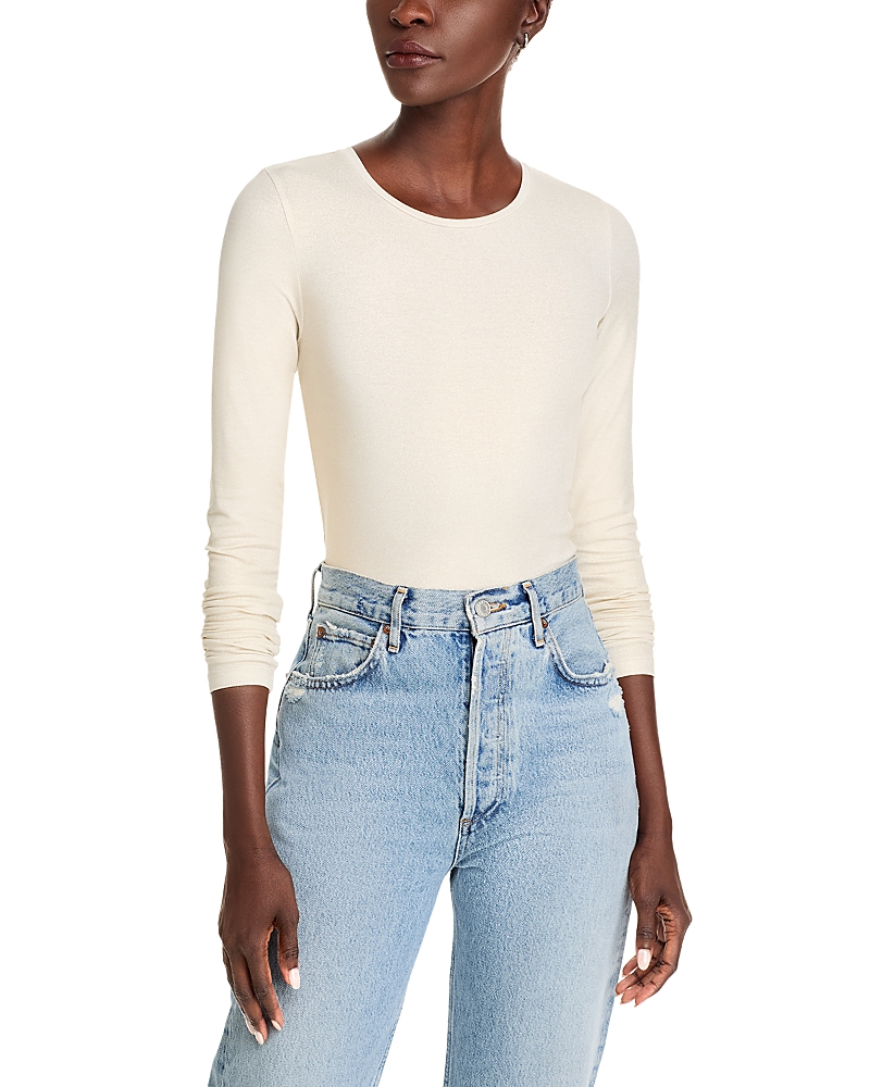 Majestic Metallic Fitted Top In Blanc