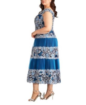 Plus Klein Embroidered Tea-Length Dress