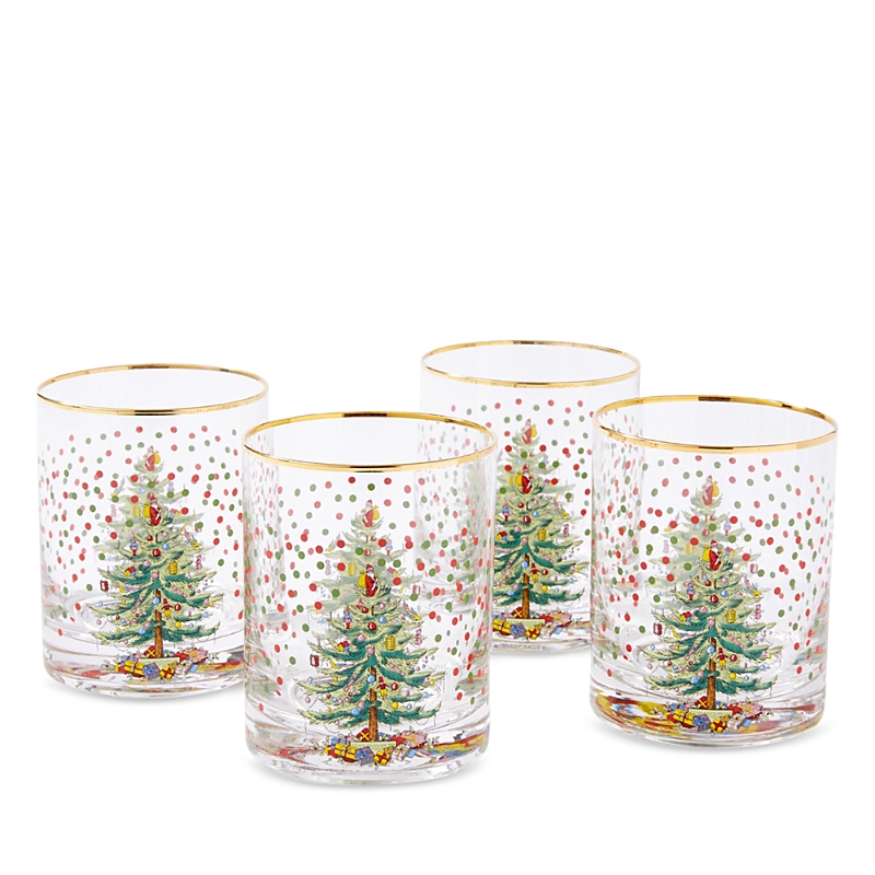 Spode Christmas Tree Polka Dot Double Old Fashioned Glass, Set Of 4 In Green