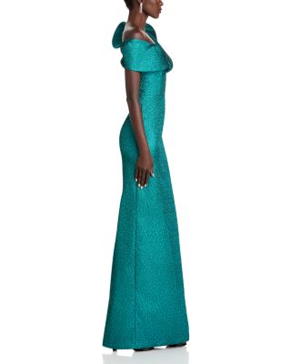 Metallic Jacquard Asymmetrical Ruffle Gown