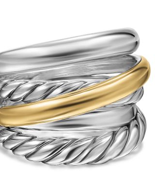 Crossover Five Row Ring in Sterling Silver with 14K Yellow Gold, 17.5mm