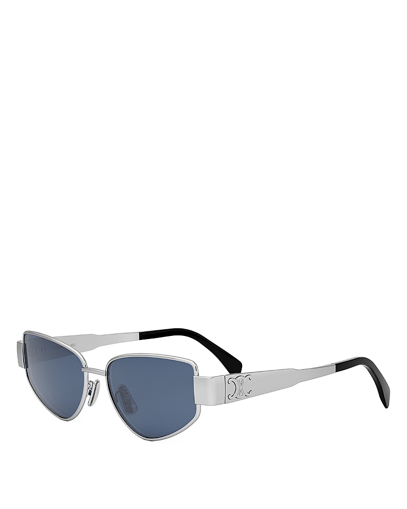 Celine Triomphe Metal Cat Eye Sunglasses In Shiny Palladium Blue
