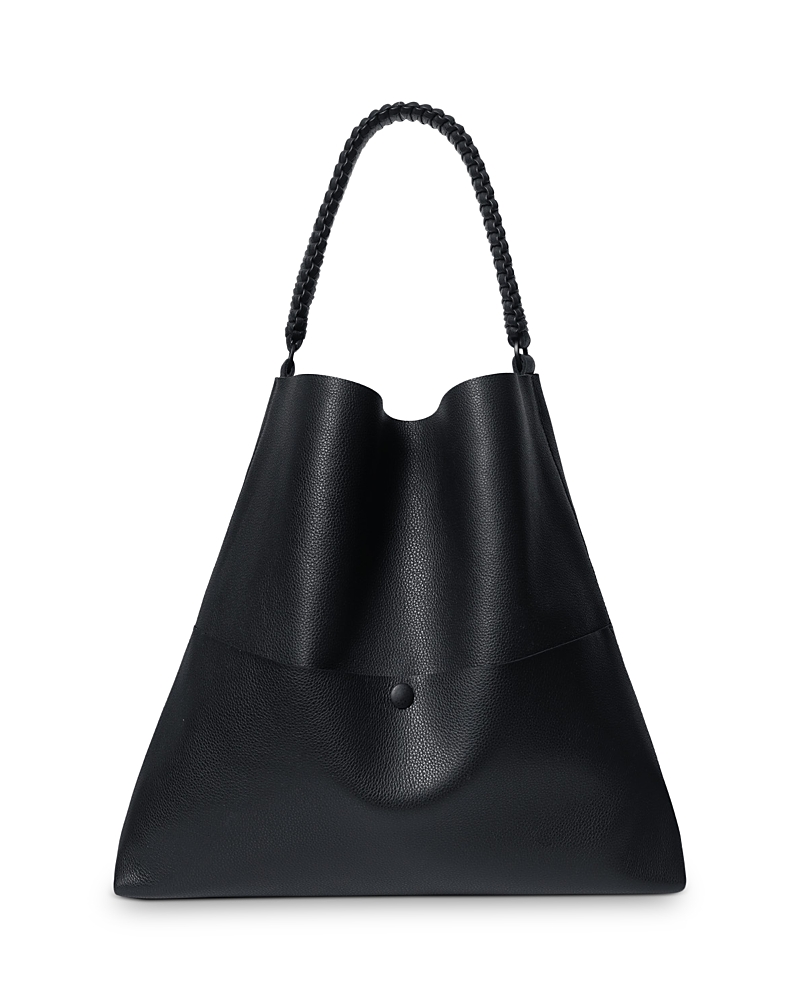 Callista Duo Slim Medium Grained Leather Tote Bag In Black