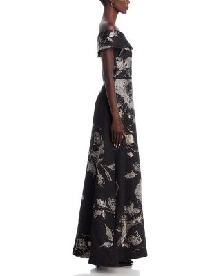 Off-the-Shoulder Metallic Floral Jacquard Gown