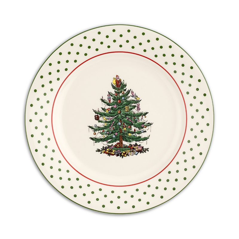 Spode Christmas Tree Polka Dot Dessert Plates, Set Of 4 In Green
