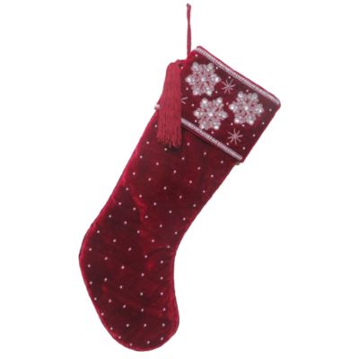 Sudha Pennathur Red Velvet Snowflake Stocking