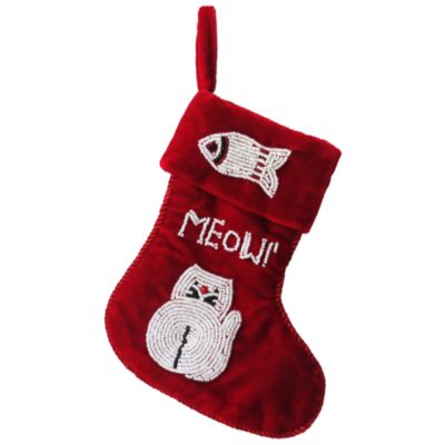 Sudha Penathur Meow Beaded Velvet Cat Stocking