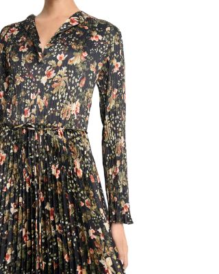 vince orchid vine pleated dress Vince Orchid Vine Long-Sleeve Pleated Midi Dress | Women's