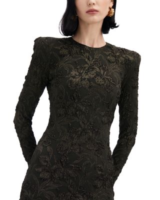 Jewel Neck Meta Long Sleeve Gown