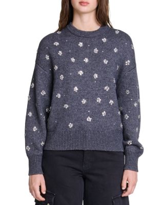 Maje Mistrass Rhinestone Crewneck Sweater