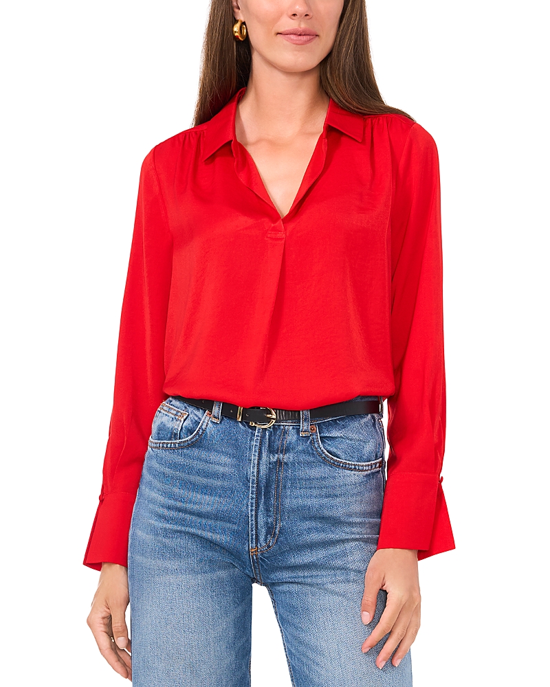 Vince Camuto Women's Long-sleeve Collared V-neck Top In Bright Red