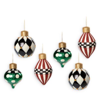 Mackenzie-Childs Jolly Assorted Glass Ornaments, Set of 6
