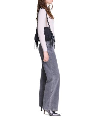Belted Wide Leg Jeans in Grey