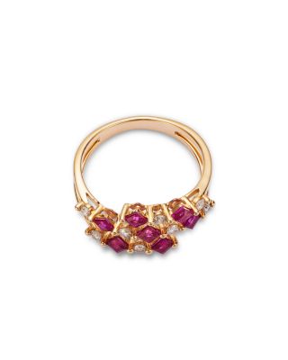 Ruby & Diamond Square & Round Openwork Ring in 14K Yellow Gold 