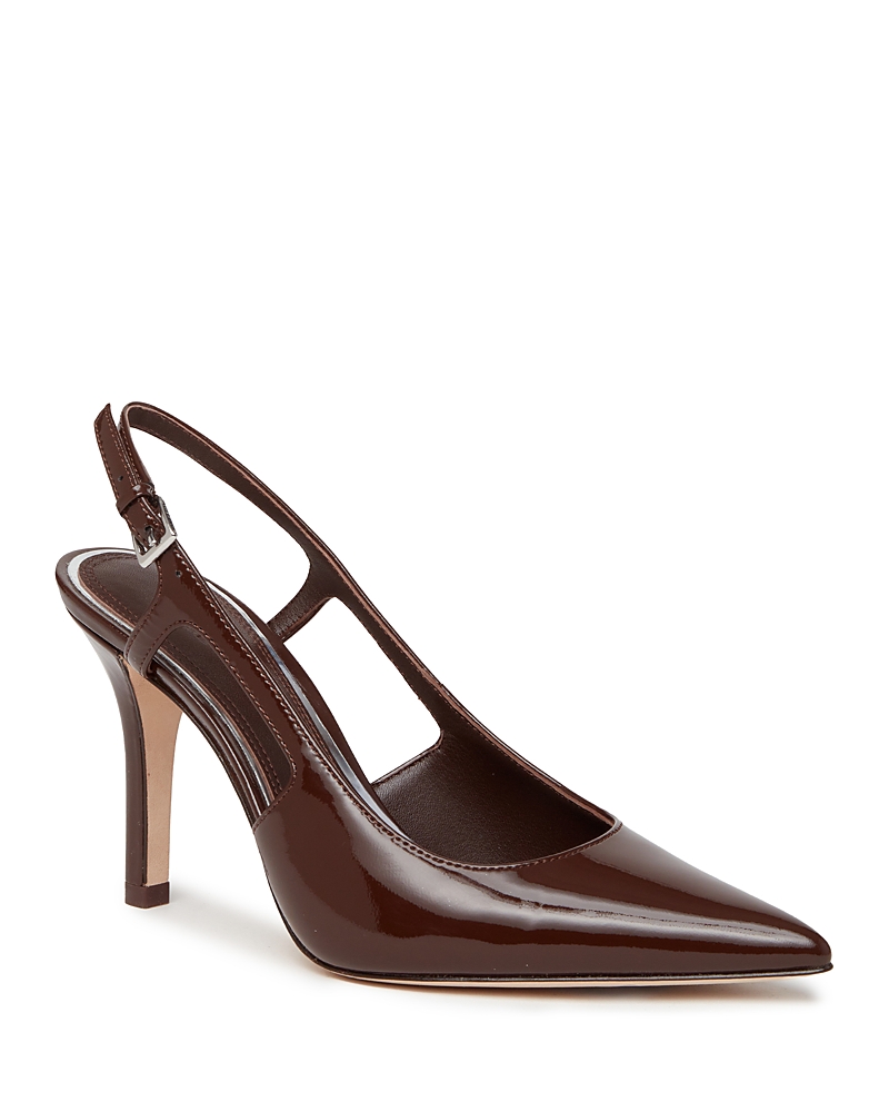 Shop Paige Women's Samara Pointed Toe High Heel Slingback Pumps In Chocolate Patntent