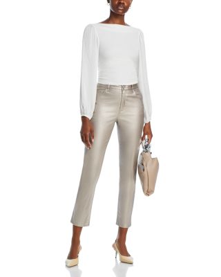 Lennon High Rise Straight Jeans in Silver Metallic