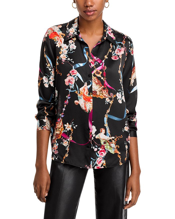 L'Agence Tyler White Pink Porcelain Toile Print Silk Blouse 40223PUF