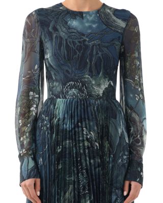 knee length dresses for ladies Theo The Label Women's Atlas Crepe and Chiffon Pleated Dress - Black