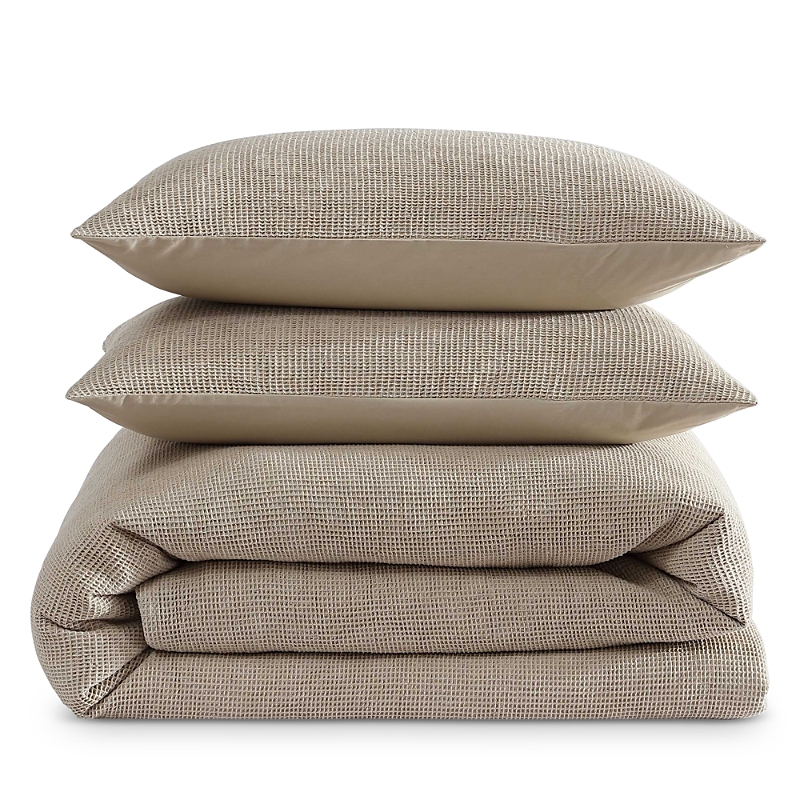 Calvin Klein Microwaffle Melange 3 Piece Comforter Set, King In Flax Beige