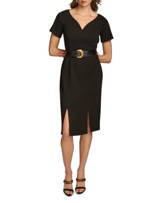 Donna Karan - Belted V Neck Sheath Dress