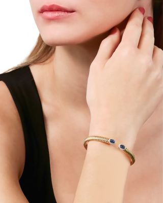 18K Yellow Gold Via Giardino Tubogas Domed Sapphire Cabochon & Diamond Bracelet