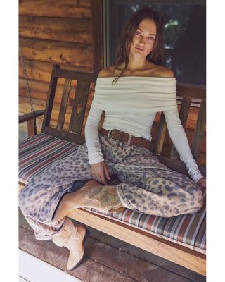 We The Free Good Luck Leopard Barrel Leg Jeans in Brown Sugar