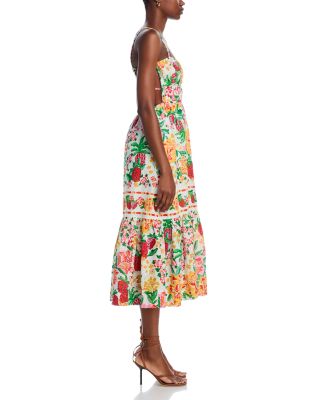 Floral Sketch White Midi Dress