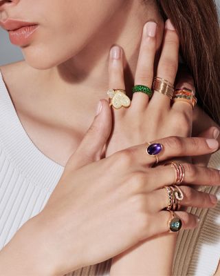 Emerald Cut Gemstone Three Stone Rings in 14K Yellow Gold