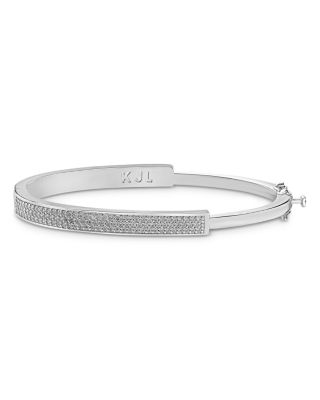 Kenneth Jay Lane Half Pave Bangle Bracelet in Rhodium Plated