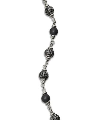 Men's Spiritual Beads Onyx & Black Diamond Pav&eacute; Rosary Style Bracelet in Sterling Silver