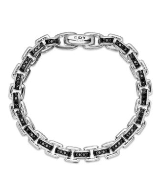 Men's Box Chain Bracelet in Sterling Silver with Black Diamonds, 7.3mm