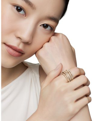 18K Yellow Gold Diamond Crossover Multirow Stack Look Ring