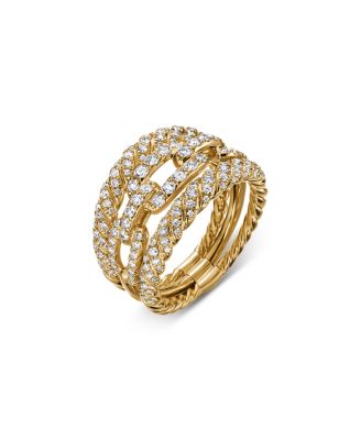 18K Yellow Gold Stax Three-Row Ring with Diamonds