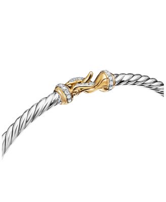 Buckle Classic Cable Bracelet in Sterling Silver with 18K Yellow Gold and Diamonds, 3mm
