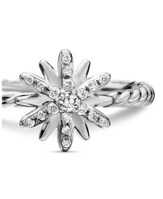 Sterling Silver Petite Starburst Station Ring with Diamonds