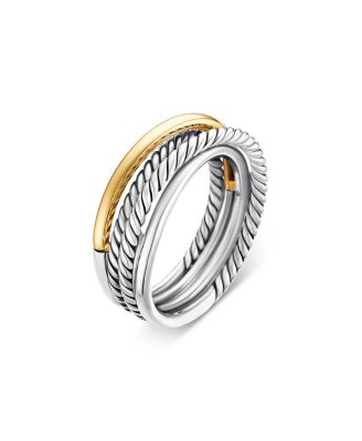 Crossover Band Ring in Sterling Silver with 18K Yellow Gold, 6.8mm