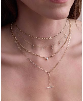 14K Yellow Gold Baguette Diamonds Diamond Baguette Oval Link Necklace, 14-16"