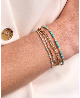 14K Yellow Gold Enamel Bead & Bar Link Bracelet