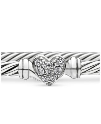 Cable Collectibles&reg; Heart Bracelet in Sterling Silver with Pav&eacute; Diamonds, 3mm
