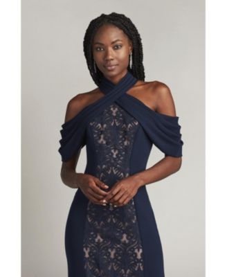 Kato Embroidered Off-Shoulder Halter Gown
