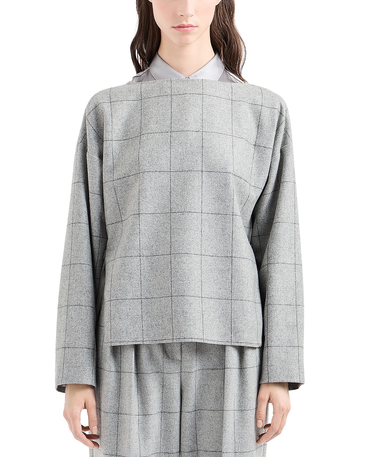 Emporio Armani Wool Flannel Trouser With Windowpane Design