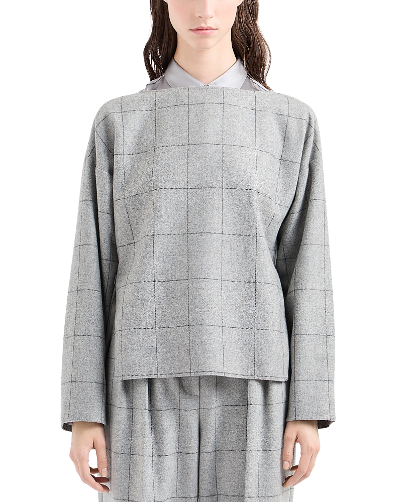 Emporio Armani Windowpane Print Top In Light Grey