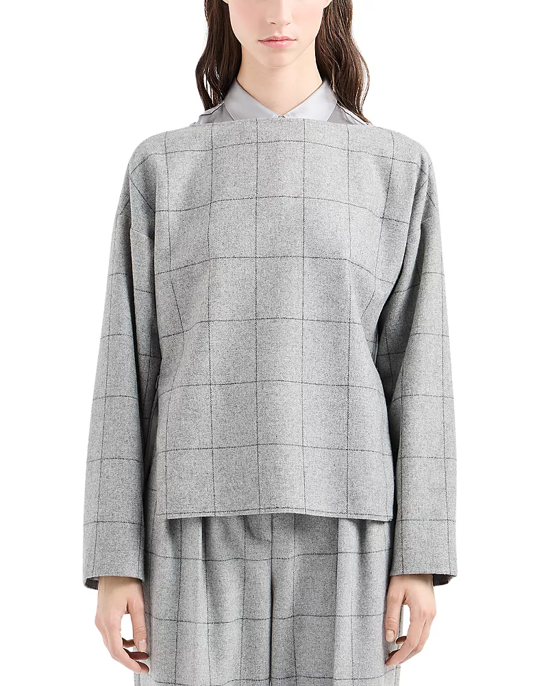 Emporio Armani Wool Flannel Trouser With Windowpane Design