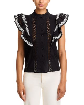 Lucky & Coco Embroidered Flutter Sleeve Blouse | Bloomingdale's Women