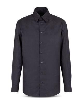 Cotton Shirt with Allover Micro Jacquard Motif