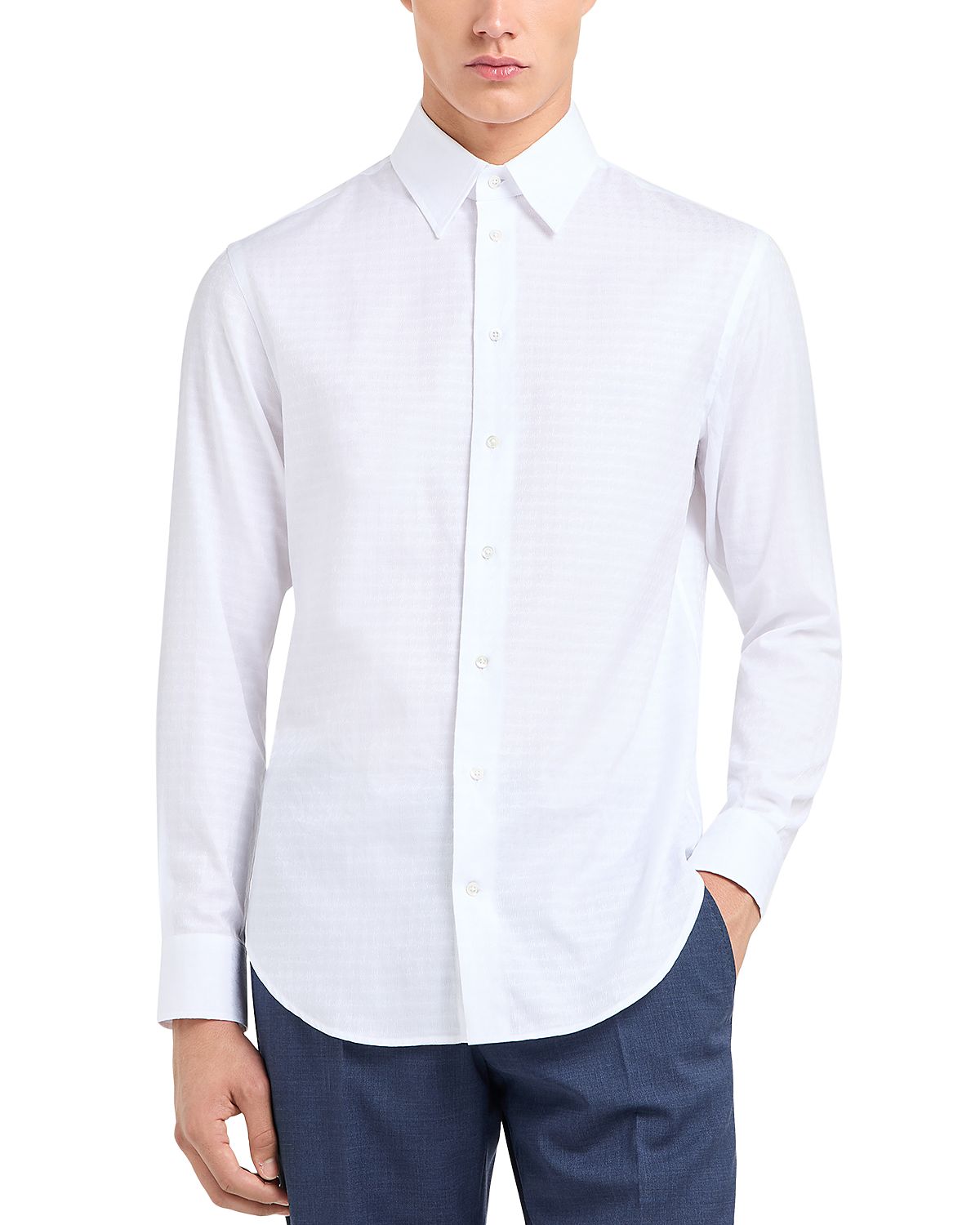 Emporio Armani Cotton Shirt with Allover Micro Jacquard Motif