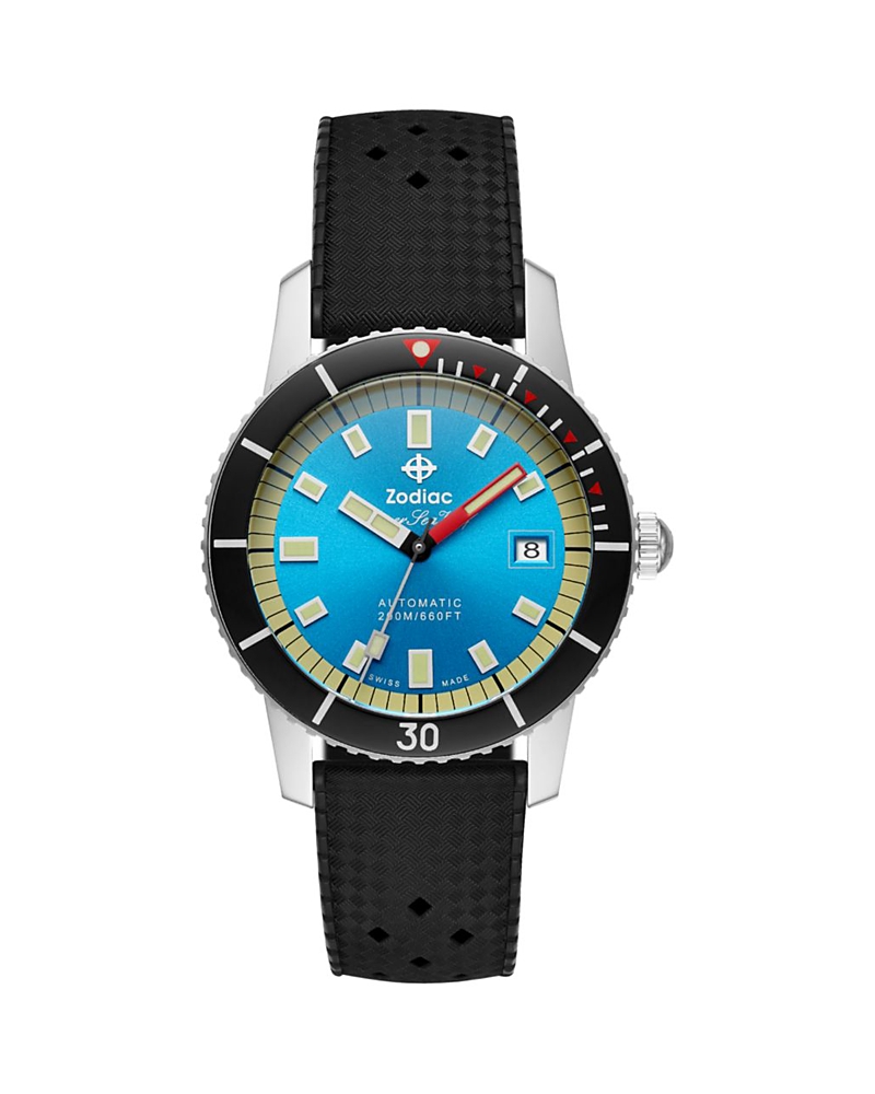 Zodiac Compression Diver Automatic Rubber Strap Watch, 40mm In Blue/black