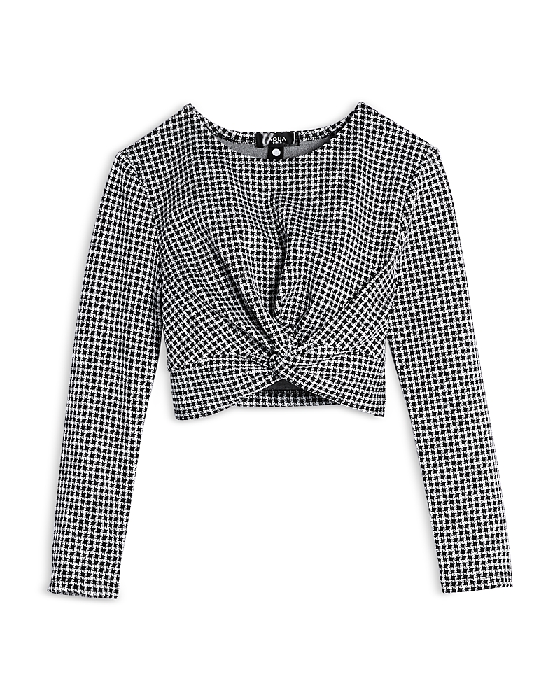 Aqua Girls' Long Sleeve Twist Front Plaid Top, Little Kid, Big Kid - Exclusive