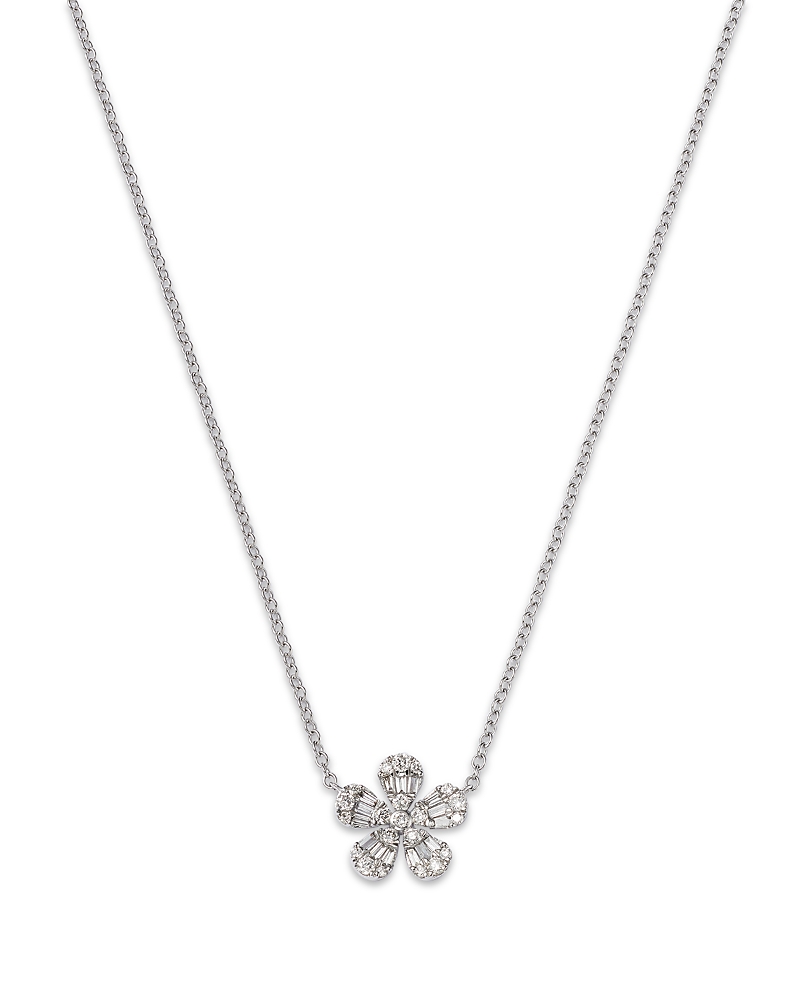 Bloomingdale's Fine Collection Diamond Flower Pendant Necklace In 14k White Gold, 0.28 Ct. T. W. In White